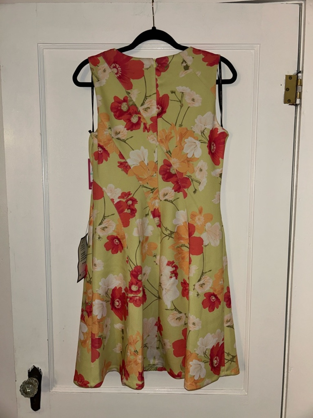Vince Camuto Olive Floral Sheath Dress with Orange & Red Blooms - Picture 4 of 5